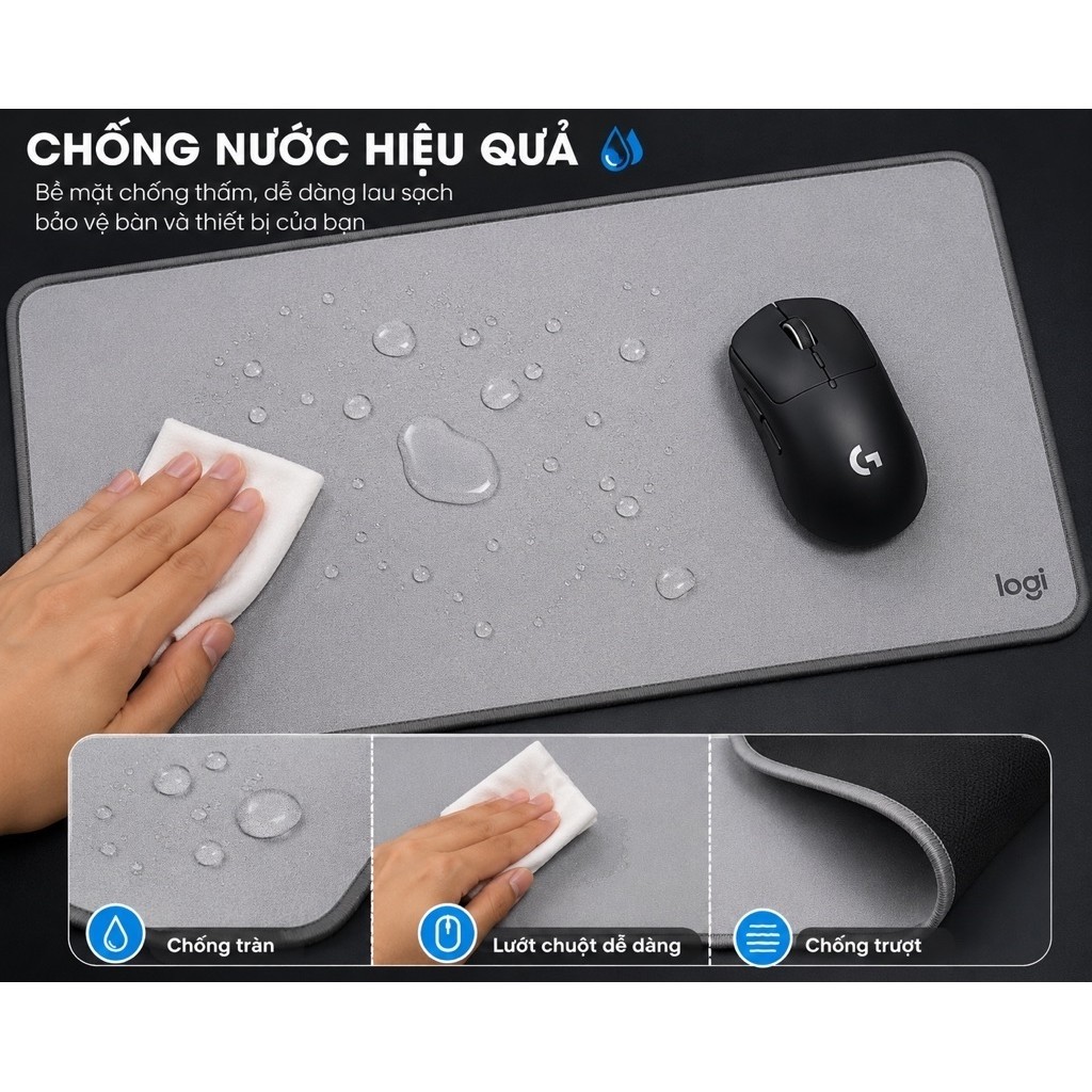 Lót Chuột 70x30cm Màu Ghi Cao Cấp. Lót chuột văn phòng Chống Trượt, Bề Mặt Mịn, Viền May Chắc Chắn.