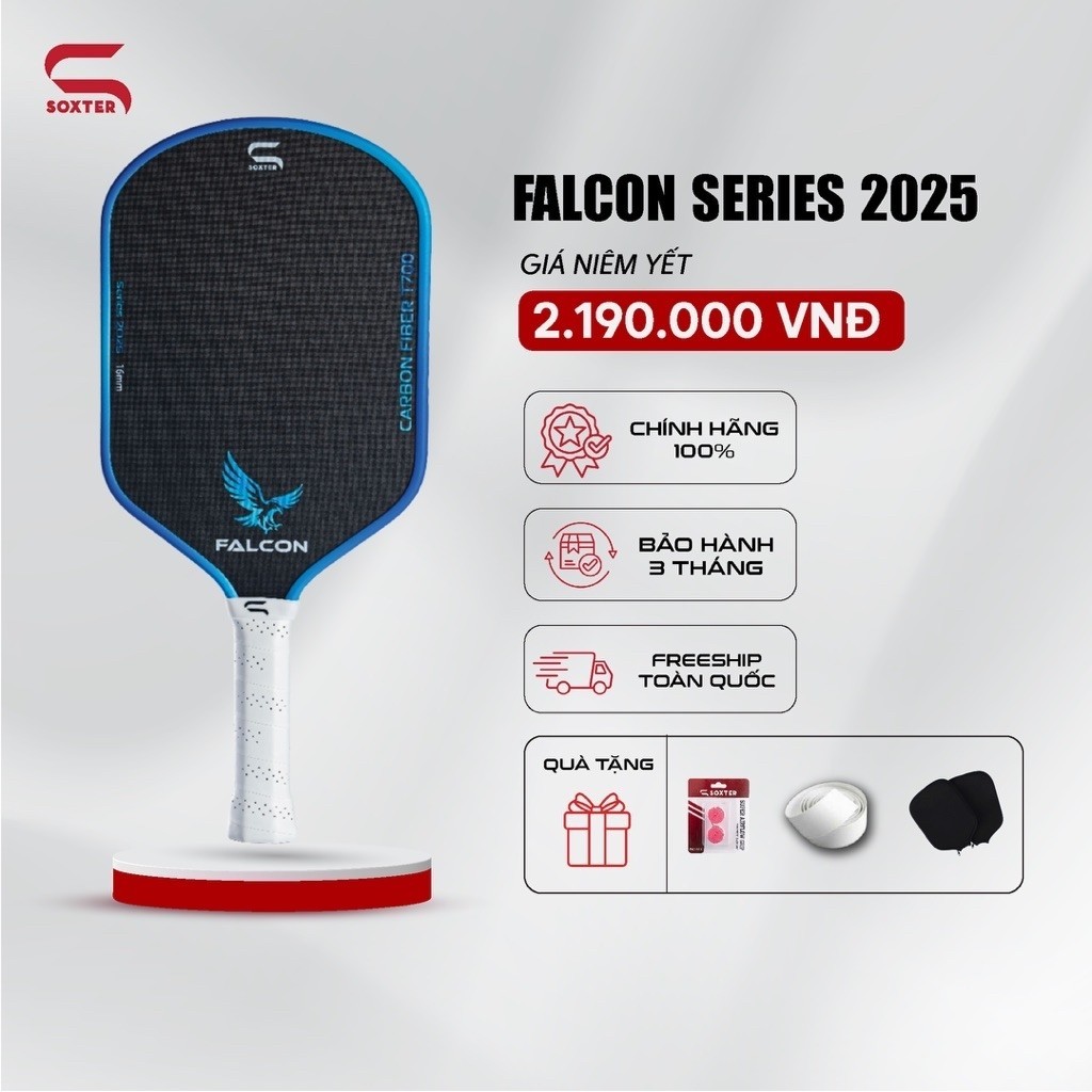 Vợt Pickleball SOXTER Falcon Series 2025 Đỉnh Cao Kiểm Soát, Mặt Carbon T700 Độ Nhám Cao