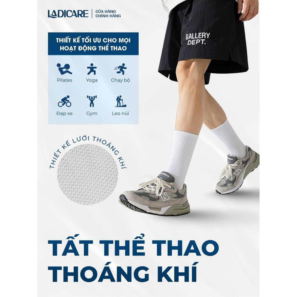 Tất cổ trung trơn nam nữ LADICARE cotton thiết kế lưới thoáng khí khử mùi…