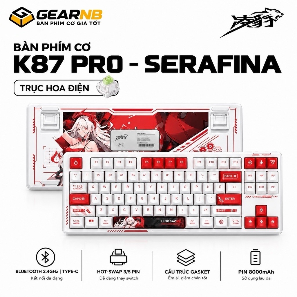 [Hoả Tốc] Bàn Phím Cơ Lingbao K87/K87 Pro Hot Swap 3 Mode | Gasket | Pin 10000mAh | RGB Cao Cấp