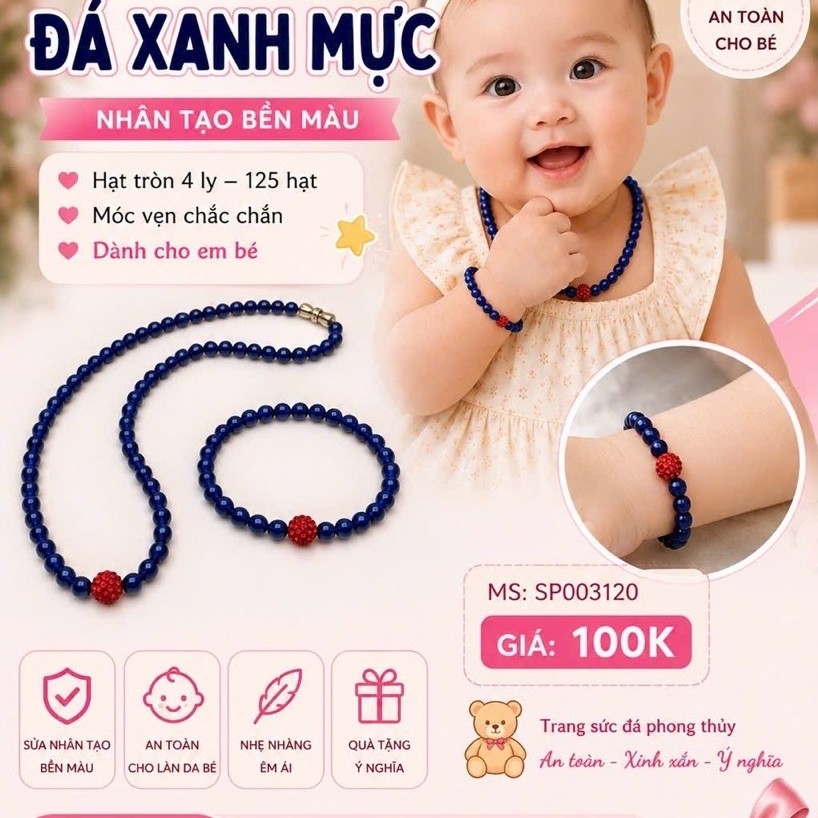 Bộ vòng cổ ngắn đá NT  xanh mực 4 ly 125 hạt móc vặn (SP003120, BV500)