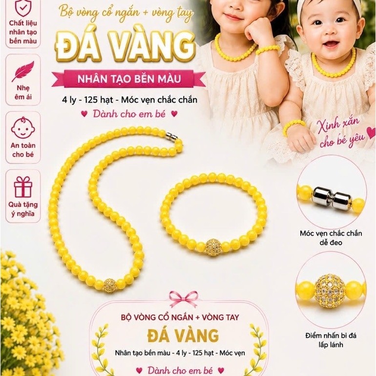 Bộ vòng cổ ngắn đá NT màu vàng 4 ly 125 hạt móc vặn (SP003123, BV500)