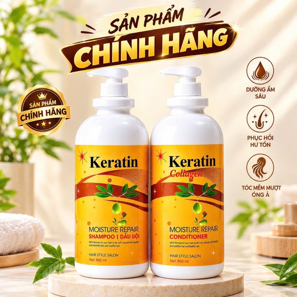 KERATIN COLLAGEN (Chính Hãng) Cặp Dầu Gội Xả 2000ml Phục Hồi Hư Tổn Ngăn Tóc Gãy Rụng