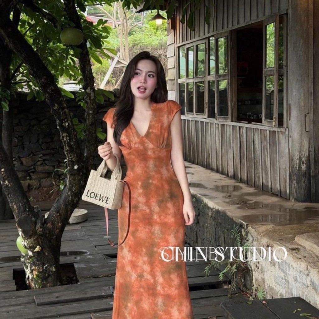 Đầm maxi loang cổ tim dáng dài - By HD Store