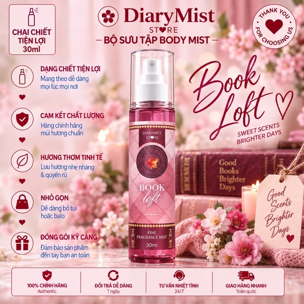 𝐃𝐢𝐚𝐫𝐲𝐦𝐢𝐬𝐭.𝐬𝐭𝐨𝐫𝐞 Xịt thơm toàn thân Bodymist - BOOK LOFT new