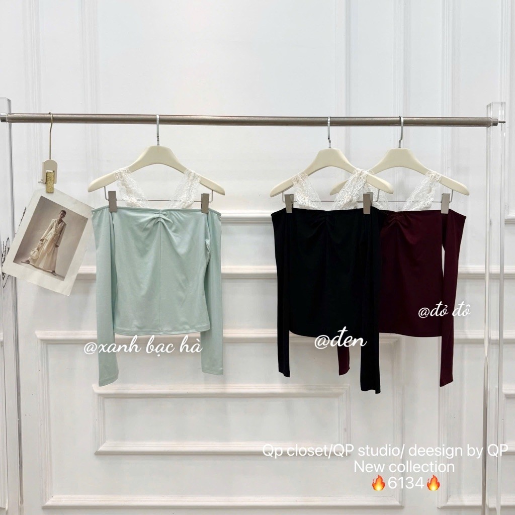 Áo thun cổ yếm ren rúm ngực 6134 • QP CLOSET