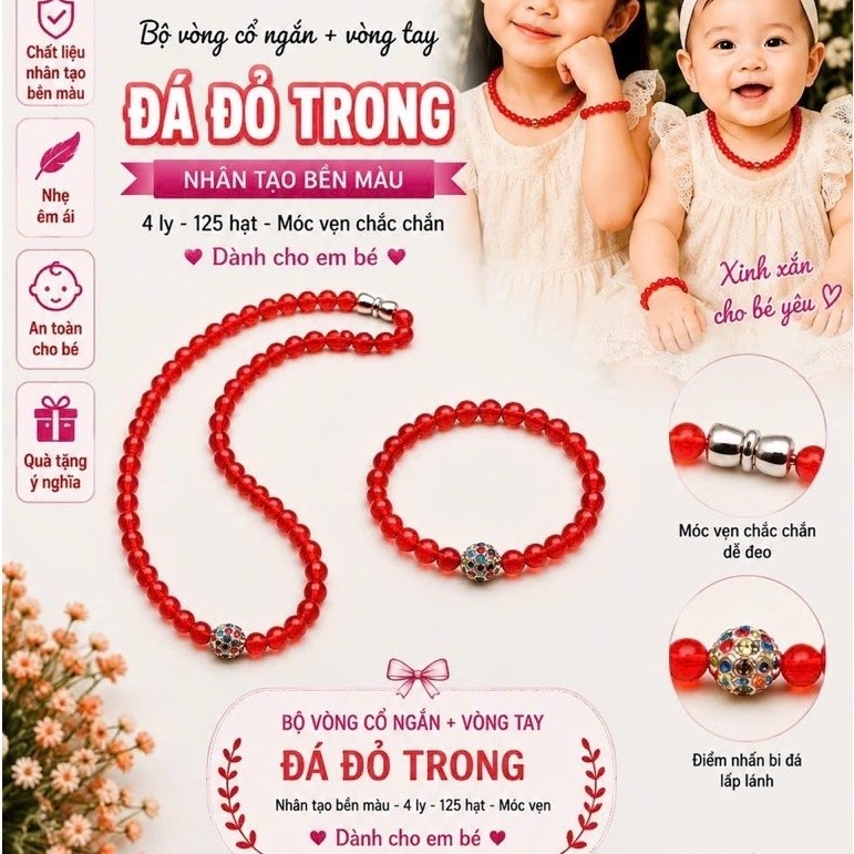 Bộ vòng cổ ngắn đá NT đỏ trong 4 ly 125 hạt móc vặn (Ms: SP003127, BV500)