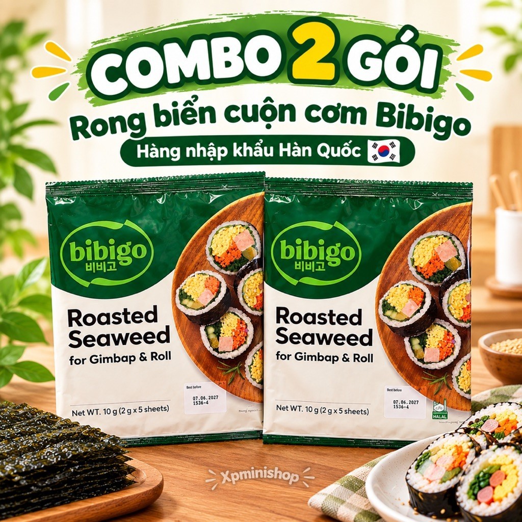 [BIBIGO] Combo 2 Gói Rong Biển Cuộn Cơm Bibigo Roasted Seaweed 10g – Hàng Nhập Khẩu Hàn Quốc
