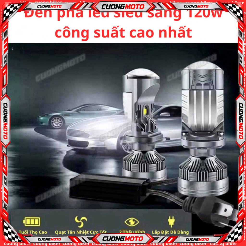 Đèn bi cầu led mini m01u h4 120w siêu sáng hàng chất lượng cao bảo hành 1 năm cuongmoto