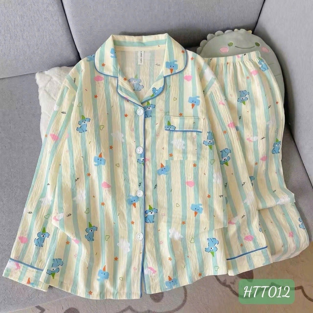 Bộ đồ ngủ xanh blue mềm mịn xinh xắn ( Free size)