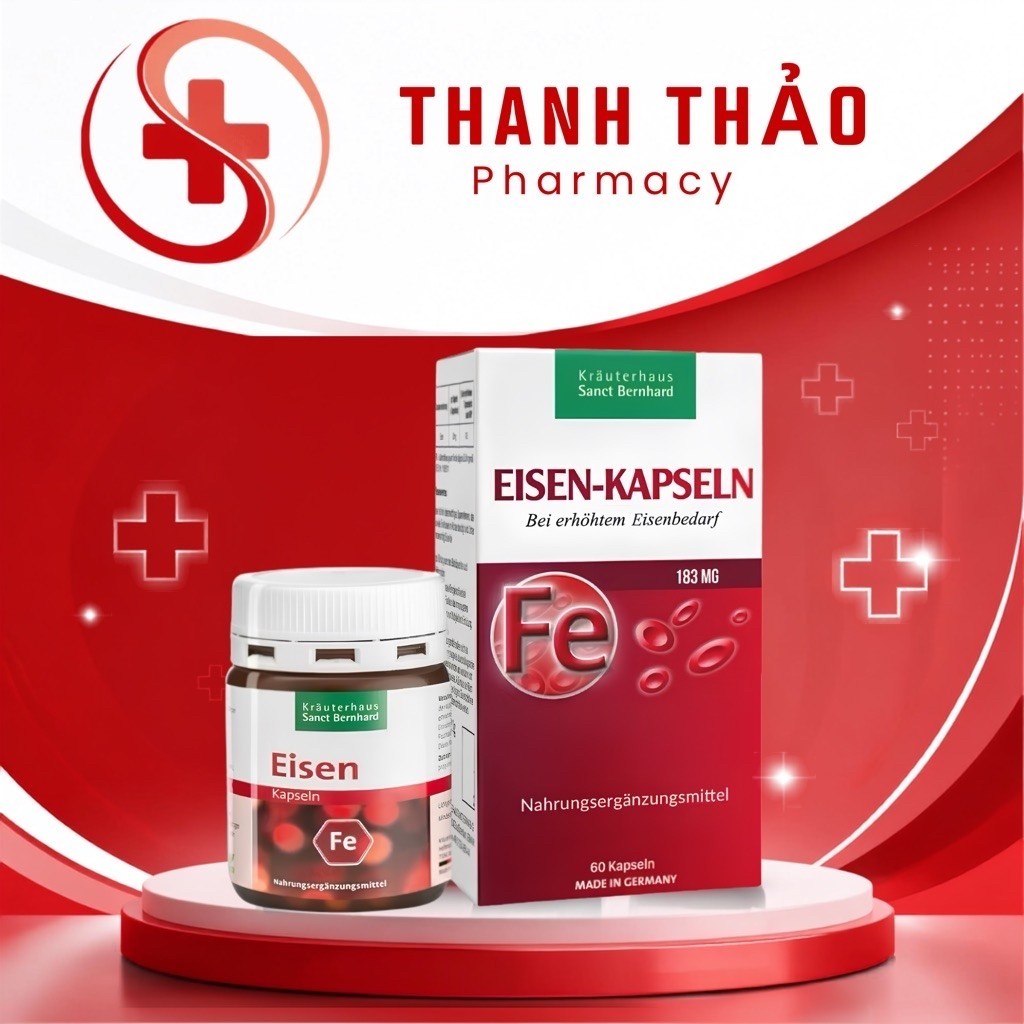 Viên uống Sắt EISEN KAPSELN Sanct Bernhard Đức cải thiện thiếu máu do thiếu sắt (60 Viên)-nhathuocth