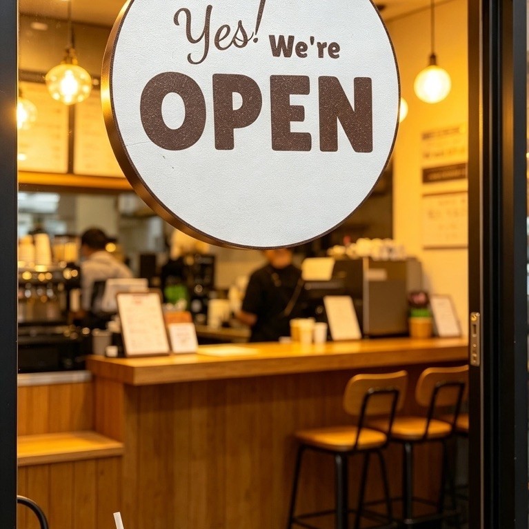 Bảng Hiệu OPEN In 3D Tròn — Yes We're OPEN — Treo Quán Trà Sữa, Cà Phê Không Bao Gồm Đèn Led