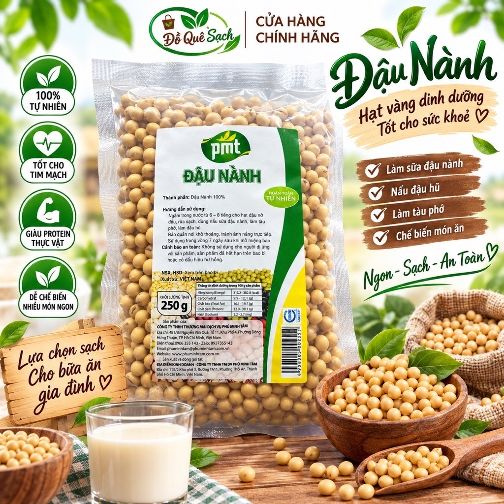 Đậu Nành PMT 250g Hạt Khô Nguyên Hạt Tự Nhiên Dùng Làm Sữa Đậu Nành, Đậu Hũ, Tào Phớ