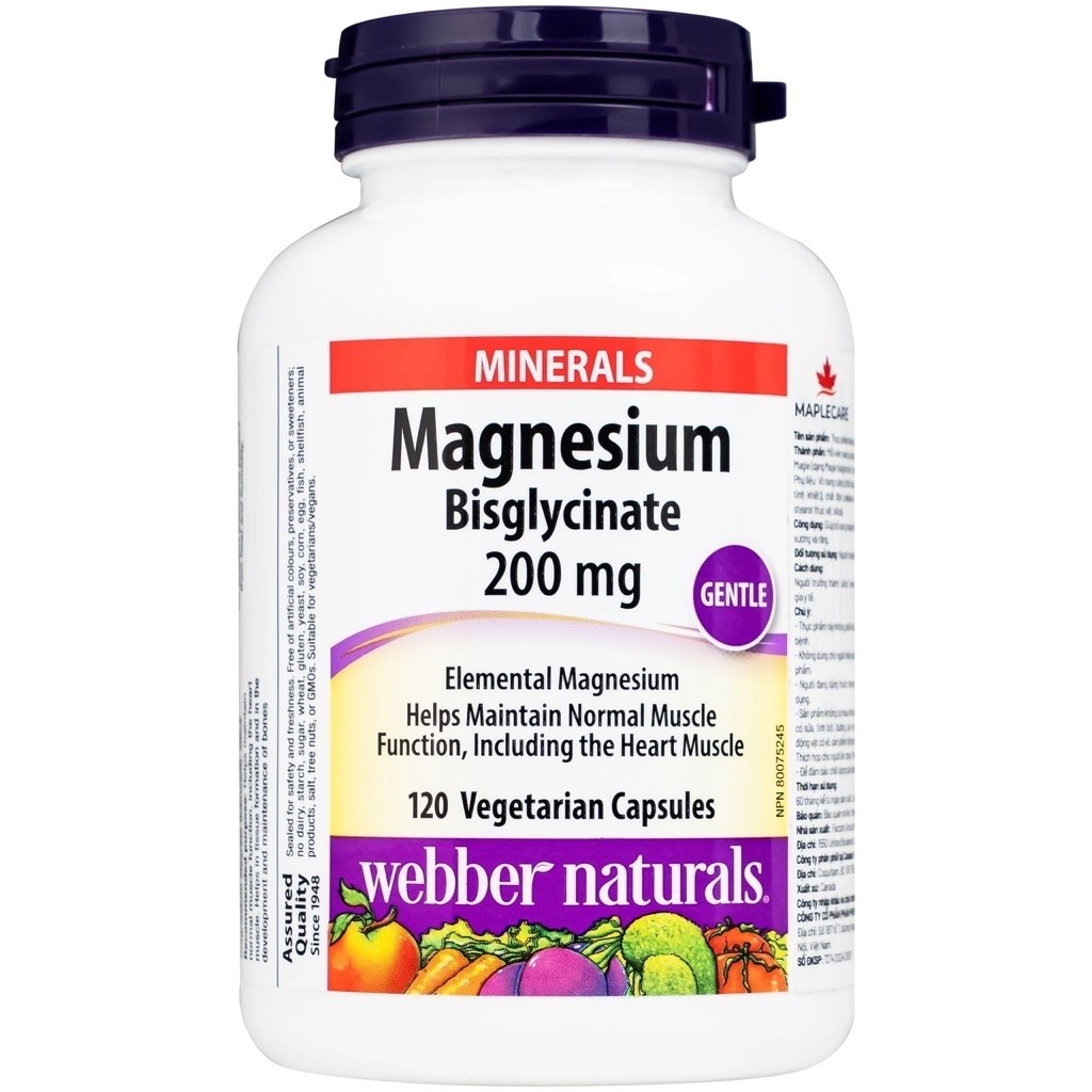 Magnesium Bisglycinate Webber Naturals 120 Viên – Magie Bisglycinate Hỗ Trợ Bổ Sung Magie