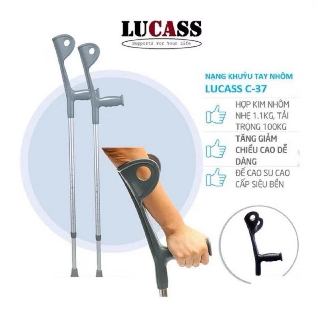 Nạng khuỷ tay Lucass C37 Cây Tó Tập đi Tập vật lí trị liệu màu ngẫu nhiên