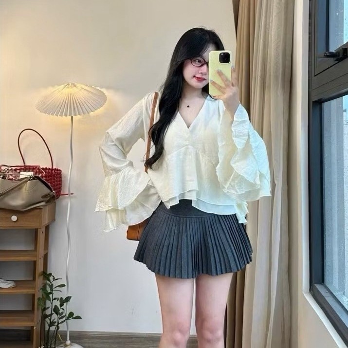 [Thanh lý] Áo tơ tay loe 2 tầng form peplum QUẢNG CHÂU AN XING (ảnh thật_Đọc kỹ mô tả)