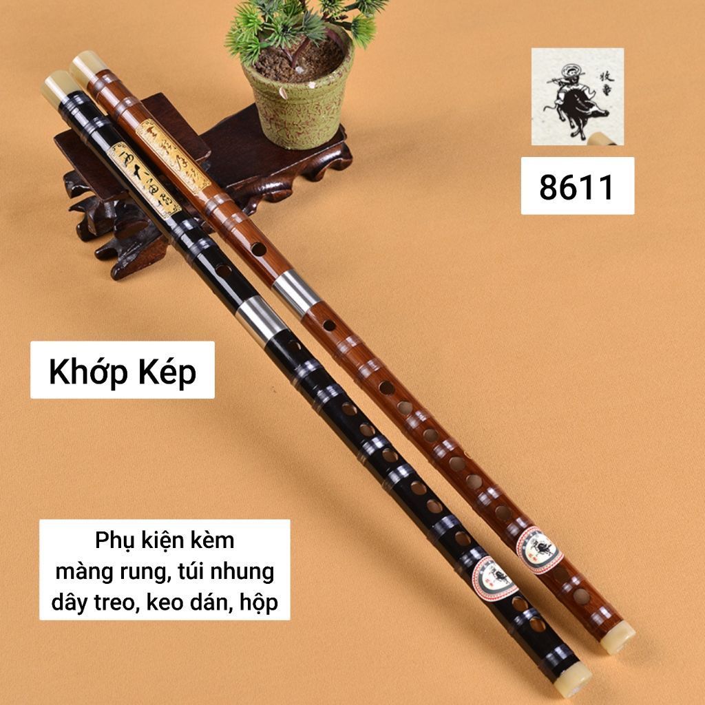 Sáo Dizi Mutong Khớp Kép 8861 Trúc Đắng - Phụ kiện kèm màng rung, túi nhung, dây treo, keo dán, hộp