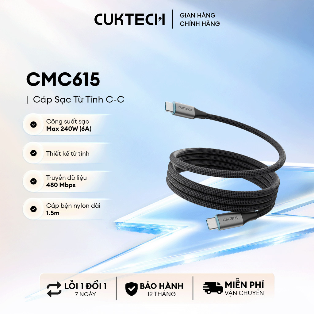 Cáp Sạc Từ Tính CUKTECH 240W C-C | Hỗ Trợ Sạc, Truyền Tệp Nhanh |  Bảo Hành 18 Tháng CMC610 CMC615