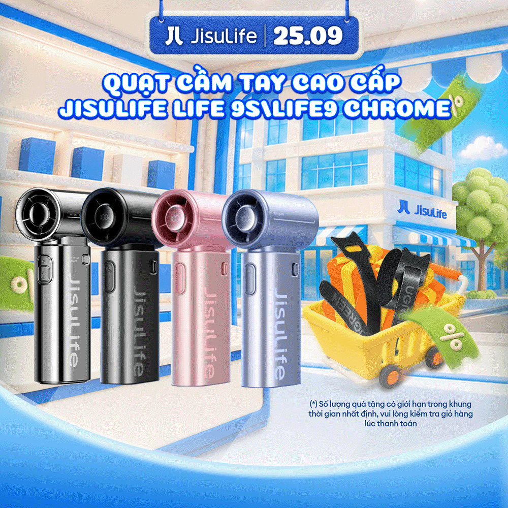 Quạt Cầm Tay Mini Jisulife Life9S/Life9Chrome - Pin 5000mAh - Dùng Đến 18Giờ - Chính hãng - BH 12Thá