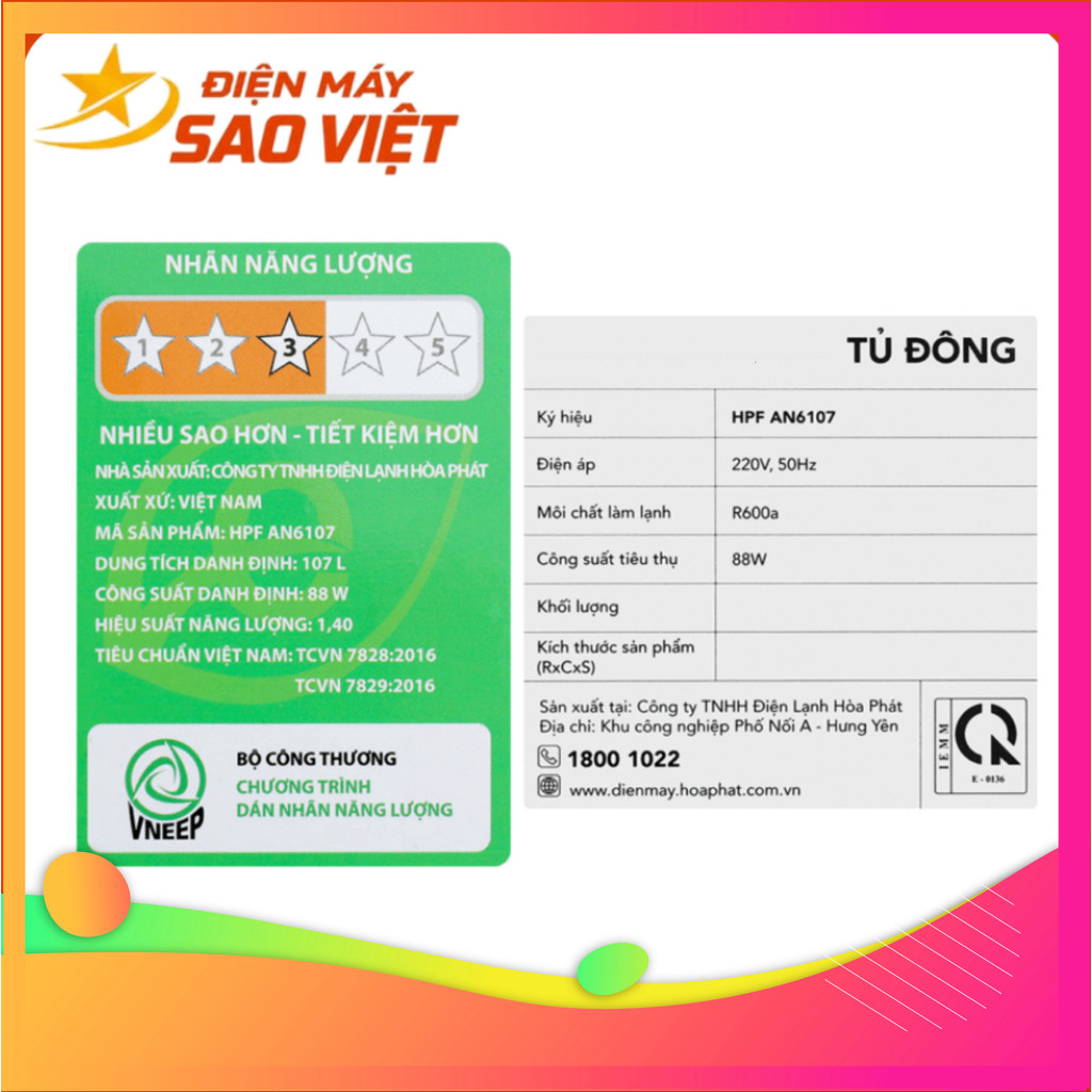 (( Tủ Đông Mini Đứng Hòa Phát 107 Lít HPF AN6107 Bảo Hành 24 Tháng Tại Nhà Toàn Quốc )