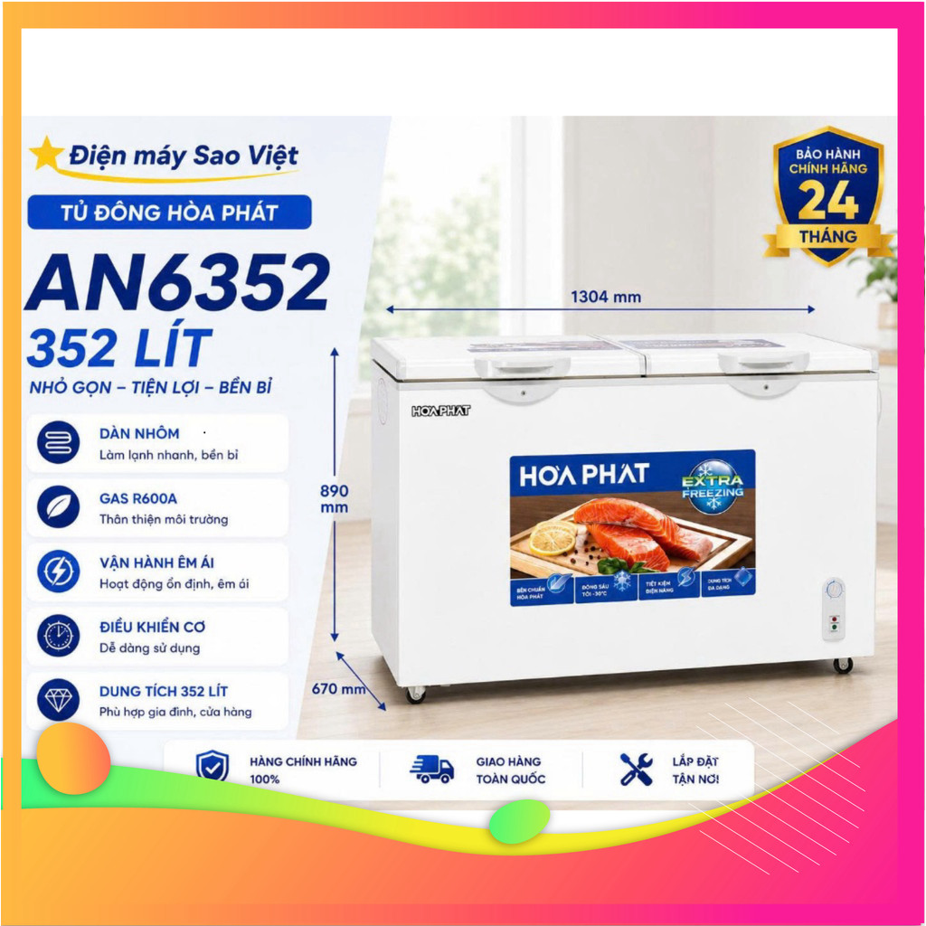 [ chính hãng ] Tủ Đông Hòa Phát HPF AN6352 352 Lít Dàn Nhôm Bảo hành 24 Tháng Tại Nhà ]