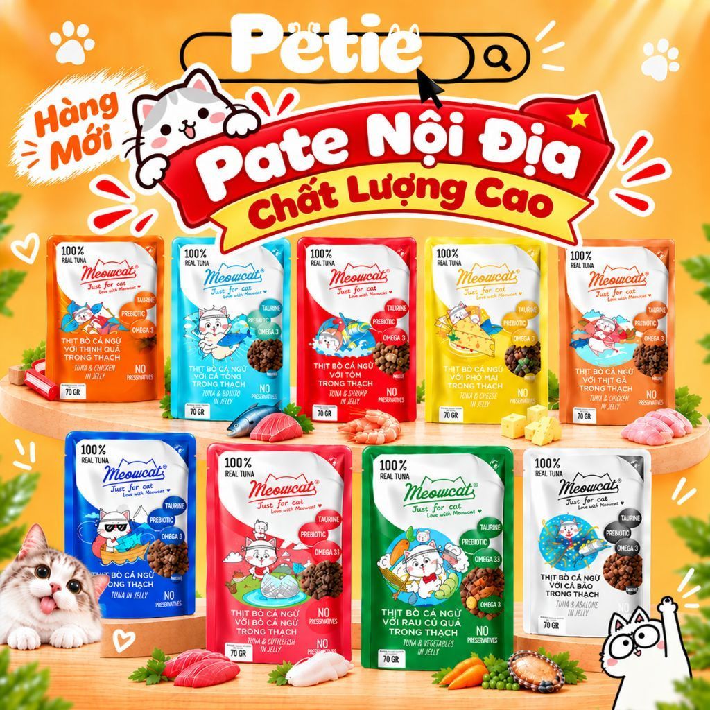 [HÀNG MỚI CREMY KHÔNG CÓ THẠCH] Pate Meowcat gói 70g, pate cho mèo, Hỗ trợ bài tiết, Tiêu búi lông pate meocat, mewcat//