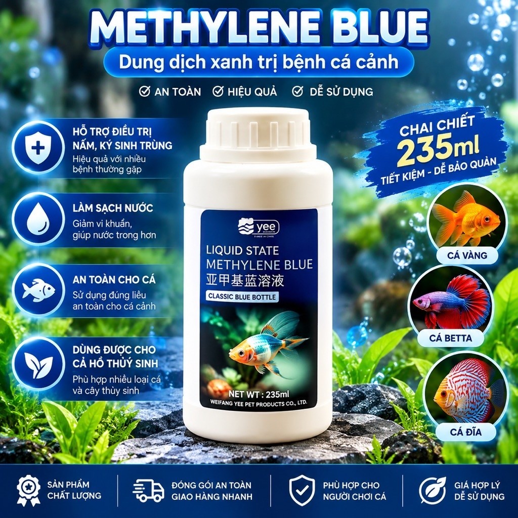 (235ml chiết)Xanh Methylene Blue  Xanh Methylene blue Các Bệnh Ngoài Da Như Nấm Trắng,Ký Sinh Trùng,
