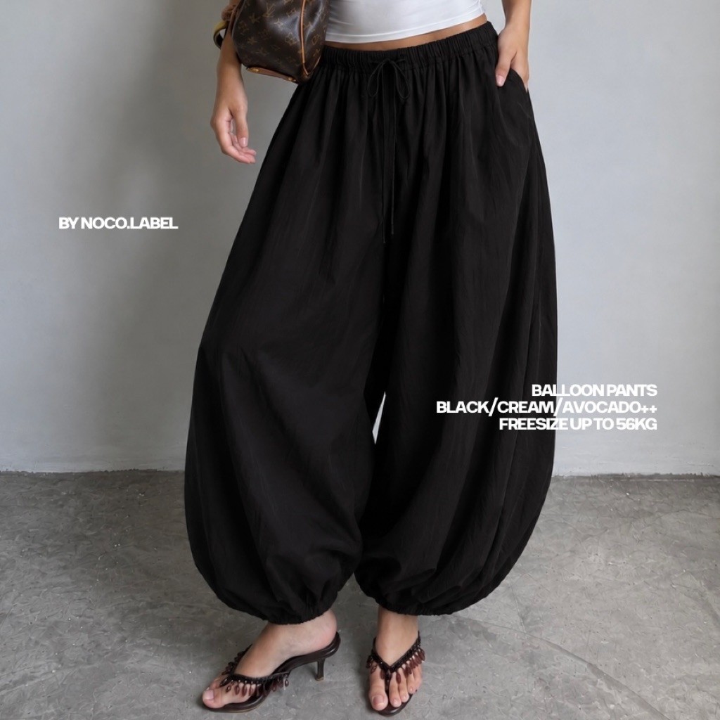 𝐁𝐚𝐥𝐥𝐨𝐨𝐧 𝐏𝐚𝐧𝐭𝐬 - Quần Dù Form Bí Thụng Dáng Dài Dây Rút Bo Gấu Mặc 2 Kiểu, Quần Bí Alibaba Xu Hướng 2