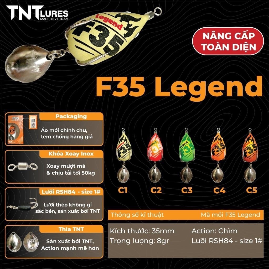 Mồi Câu Lure Nhái Hơi TNTLures Action Chìm F35 Legend 3,5cm/8g