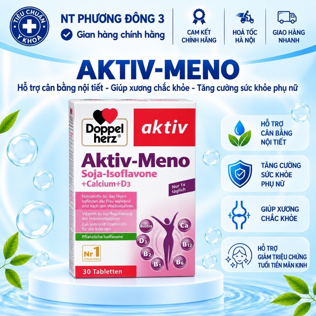 Doppelherz aktiv Meno Soja-Isoflavone + Calcium + Vitamin D3 30 Viên |Bổ Sung Isoflavone Đậu Nành,Hỗ