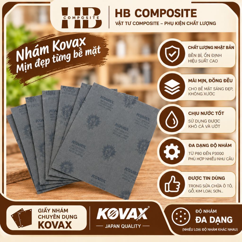 Combo 5 tờ giấy nhám nước màu đen nhập khẩu từ Nhật Kovax - ABRASIVE PAPER Đại Bàng đủ số từ P100 tớ