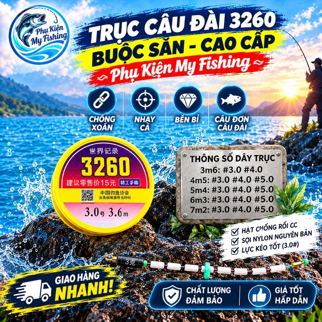 [ COMBO 5 ] trục câu đài 3260 , trục câu đài buộc sẵn , trục câu cá giá rẻ