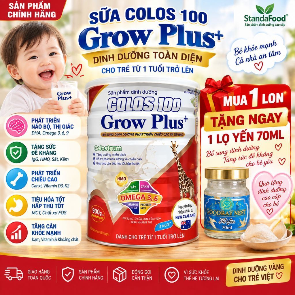 ( KÈM THÊM 1 YẾN LỌ 70ML  ) SỮA GROW PLUS ĐỎ CHO TRẺ SUY DINH DƯỠNG THẤP CÒI , BIẾNG ĂN, ỐM VẶT 900G