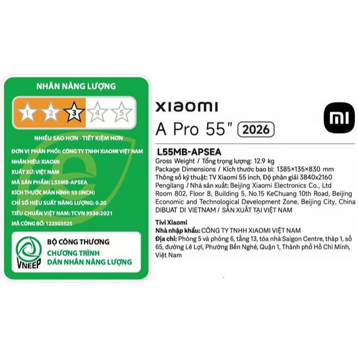 [ L55MB-APSEA ] - Google Tivi Xiaomi A Pro QLED 4K 55 inch 2026