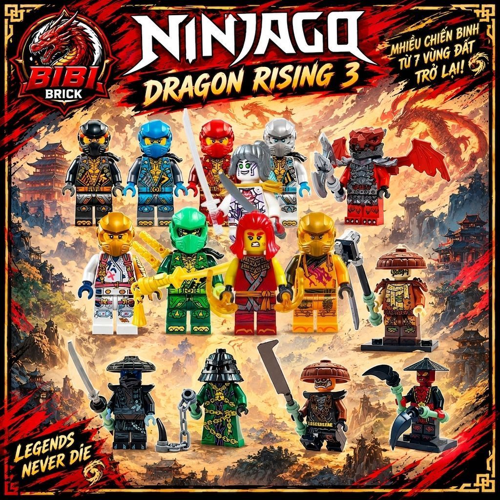 Tổng Hợp Mô Hình Lắp Ghép Nhân Vật Dragon Rising 3-Minifigures Ninjago 5 Bậc Thầy Bị Cấm,Dragon Warr