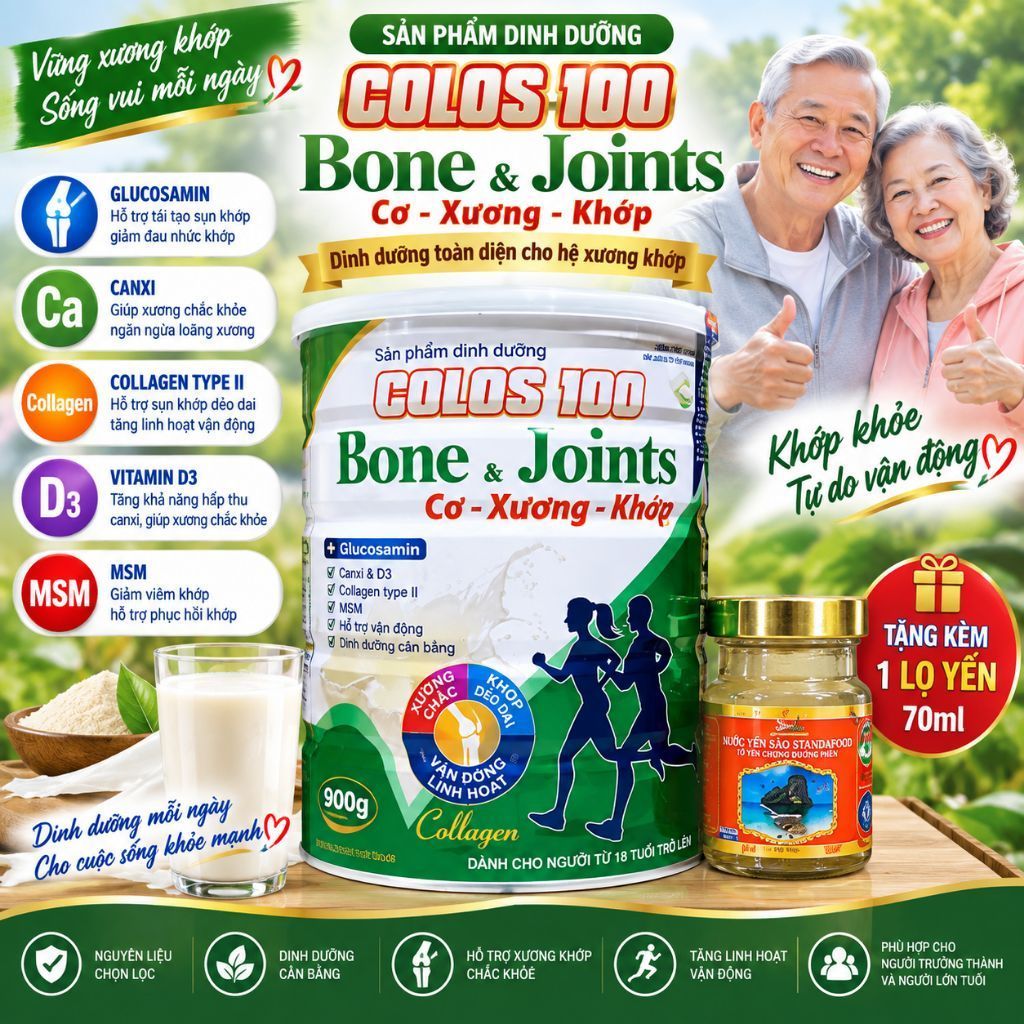 SỮA NON CHO NGƯỜI TÊ BÌ CHÂN TAY 900G ( KÈM THÊM 1 LỌ YẾN 70ML )CHO NGƯỜI LOÃNG XƯƠNG,XƯƠNG KHỚP, TI