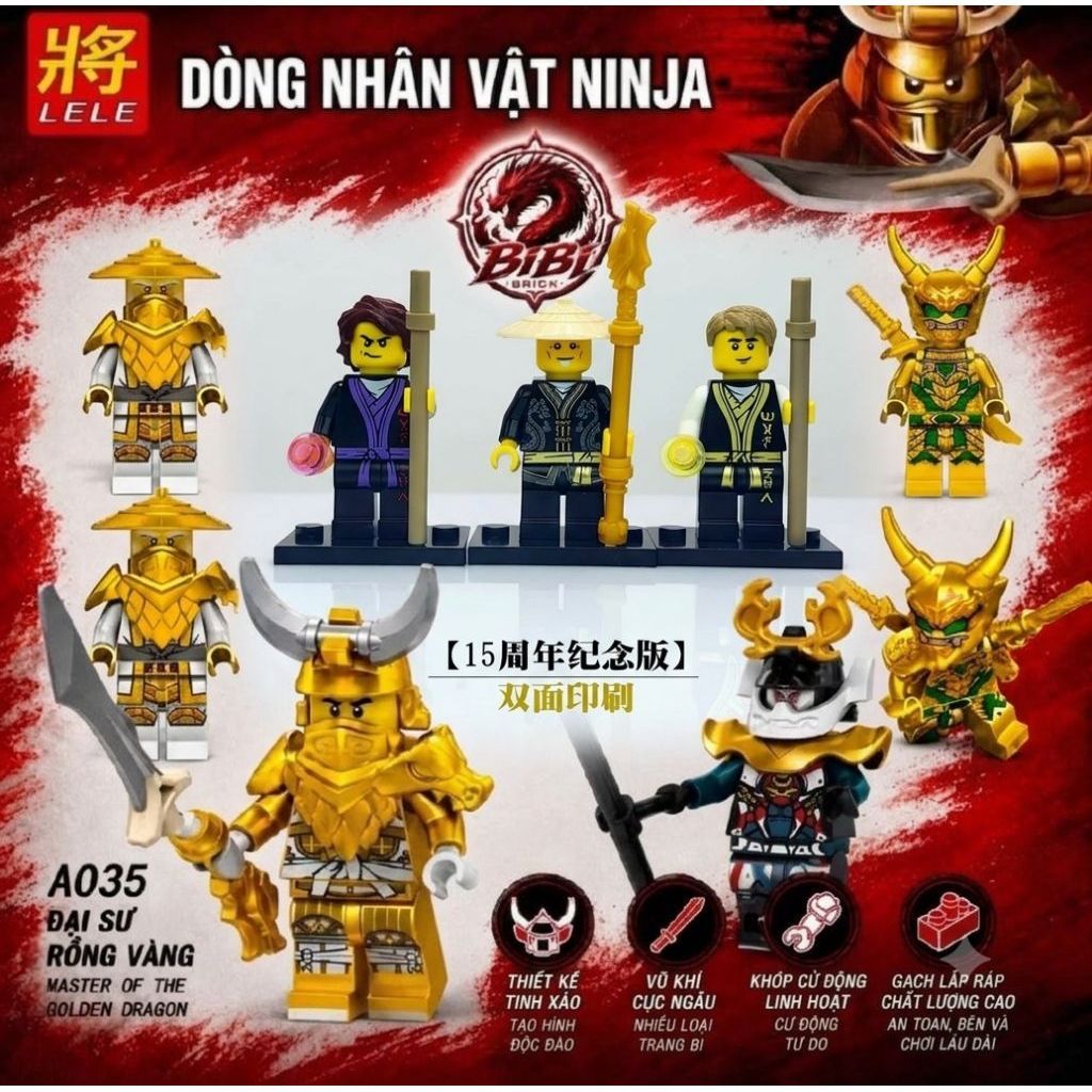 [IN LƯNG]Mô Hình Nhân Vật Ninjago Lloyd Oni,Wu Giáp Rồng,Wu Garmadon Sư Tổ Spinzitsu 15-Minifigures 