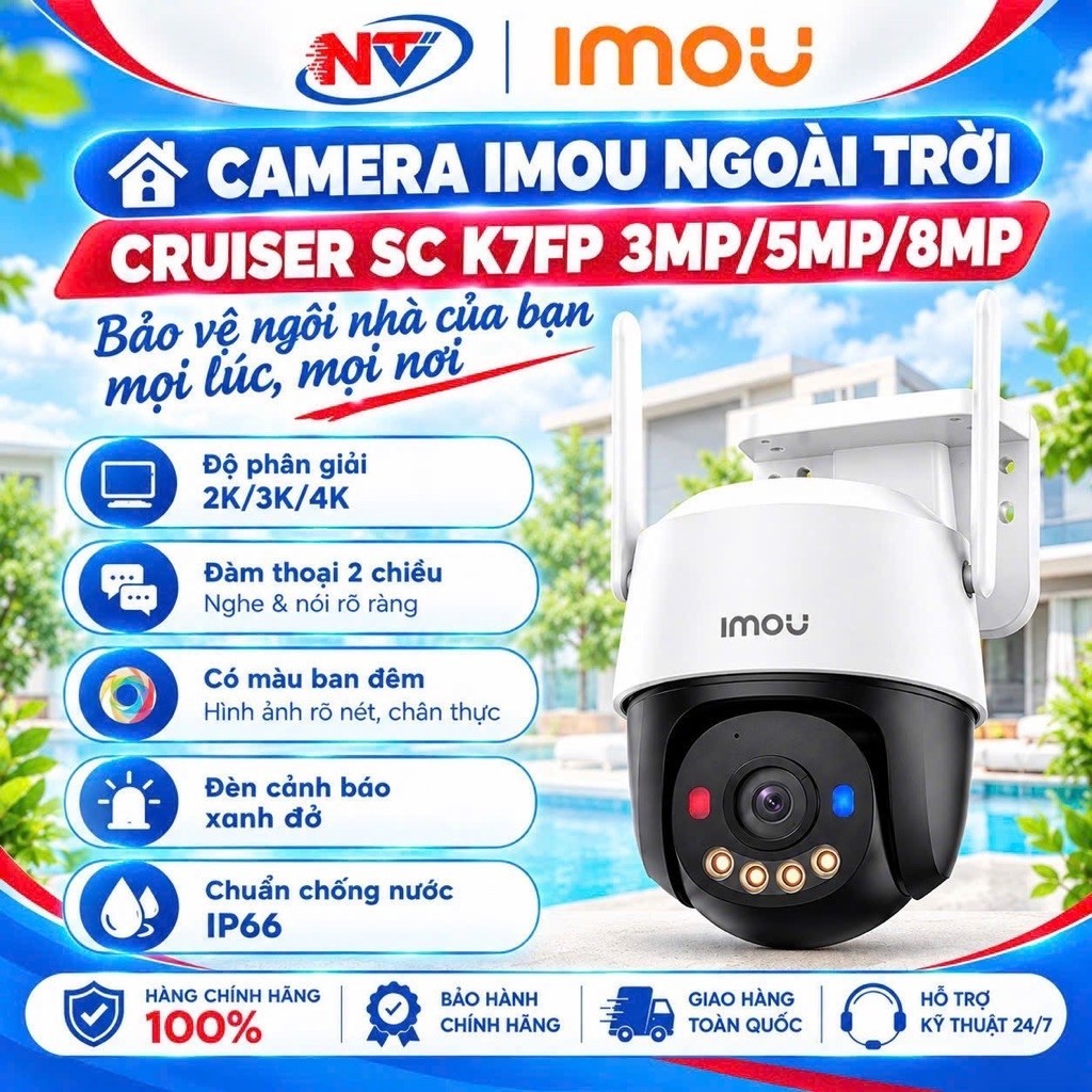 Camera Wifi Imou Cruiser SC K7FP chuẩn 2K/3K/4K, xoay 360 độ, đèn báo xanh đỏ, Bảo hành chính hãng 2