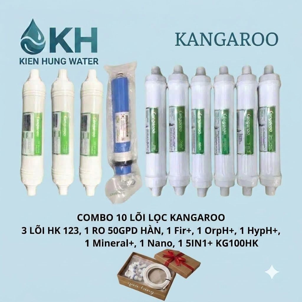 Trọn bộ 10 lõi lọc Kangaroo( 123 Kang đúc+ RO + 5678910) thay cho các dòng máy KG100HK, KG10A4, KG10