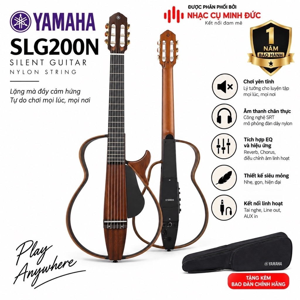 GUITAR YAMAHA SLG200N – DÒNG GUITAR SILENT CAO CẤP DÂY NILON – NHIỀU MÀU SẮC LỰA CHỌN – CHÍNH HÃNG Y