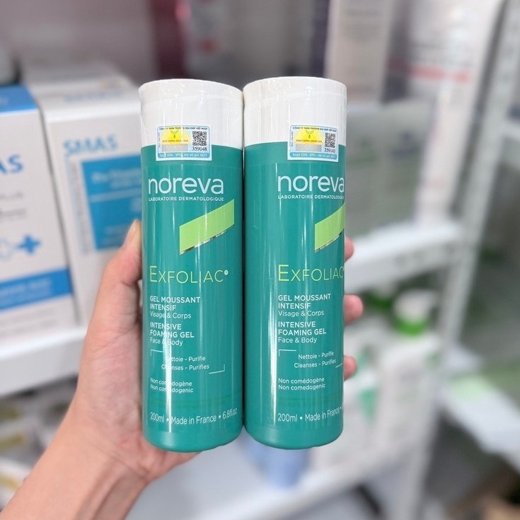 [Date 9/2029] NOREVA sữa rửa mặt cho da dầu mụn NOREVA EXFOLIAC INTENSIVE FOAMING GEL 200ML