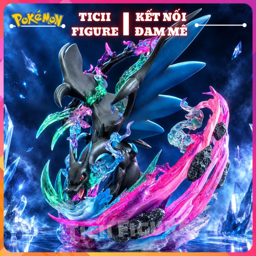 (Có sẵn) Mô hình Pokemon Mega Charizard X cao 20cm fullbox effect siêu đẹp - Figure Pokemon