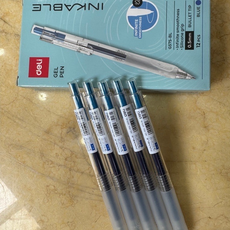 Hộp 12 cây bút gel bấm Deli G575-BL, G575-BK ngòi 0.5mm