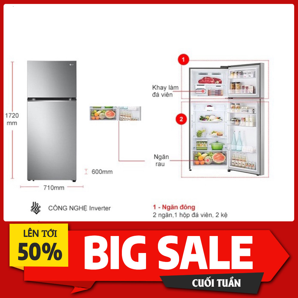 Nhắn shop đặt hàng Tủ Lạnh LG Smart Inverter 335 Lít GN-M332PS 2 Cánh Tiết Kiệm Điện Vận Hành Êm Ái 