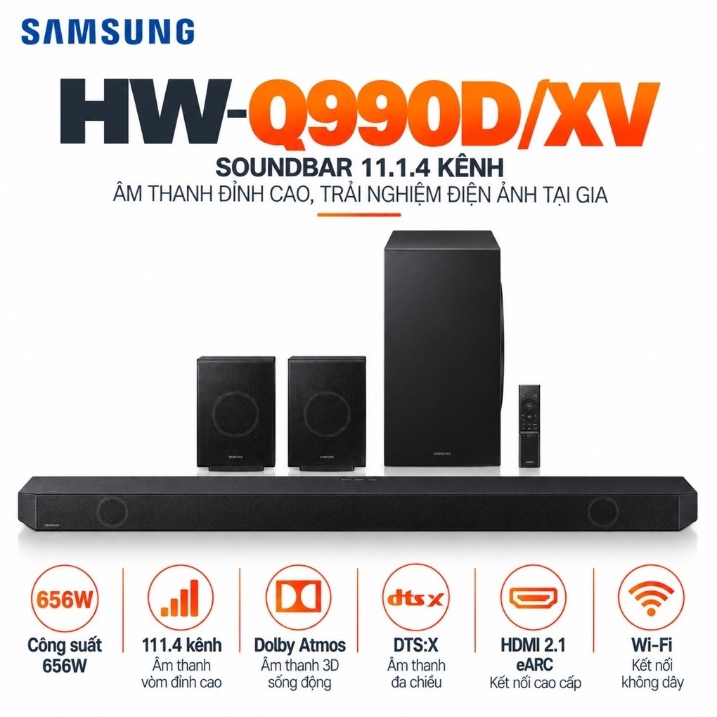 SAMSUNG HW-Q990D / HW-Q990H – LOA THANH SOUNDBAR 11.1.4CH – DOLBY ATMOS – ÂM THANH VÒM 3D