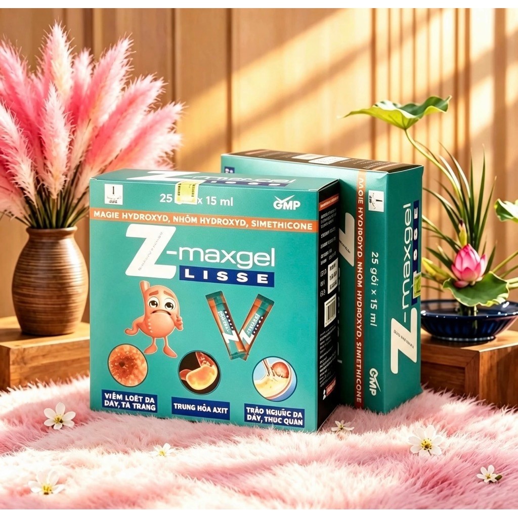 Gel Dạ dày Z-Maxgel Lisse , hộp 25 gói, hỗ trợ cải thiện các triệu chứng do loét dạ dày, tá tràng,