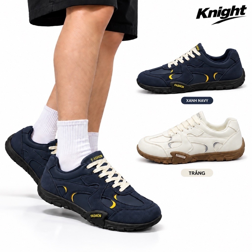Giày Thể Thao Nam Knight Fashion – Giày Sneaker Nam Phối Màu Xanh Navy Trắng, Đế Cao Su Êm Chân, Pho