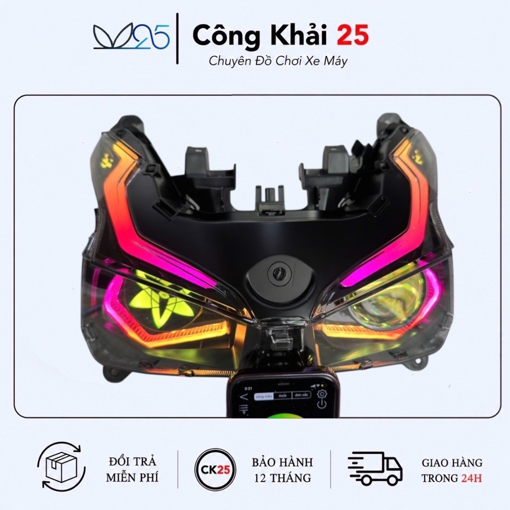 Bộ Pha Đèn Ab125-150 Độ Sẵn Bi Cầu E11+ , ( Vòng Xoay )  Đổi hiệu ứng + Mý Audi Led Đổi Màu Qua App 