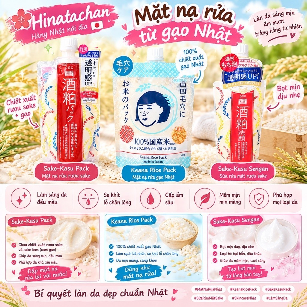 MẶT NẠ & SỮA RỬA MẶT GẠO NHẬT – SAKE KASU | KEANA RICE PACK
