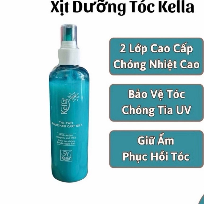 Xịt Dưỡng Tóc Kella xanh 250ml, Sữa Dưỡng Phục Hồi Tóc Khô Xơ Kella